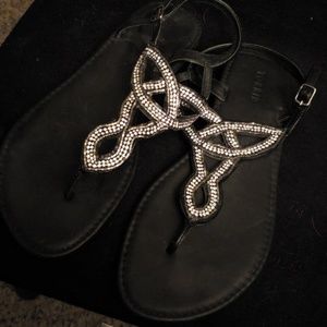 Black and rhinestone sandals